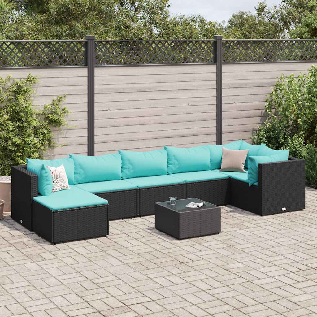 Set Mobili da Giardino con Cuscini 8 pz Nero in Polyrattan