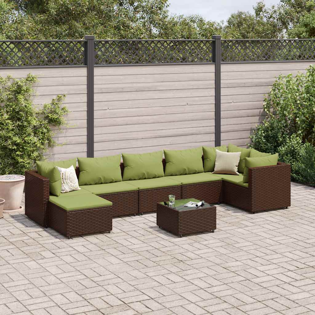 Set Divani da Giardino 8 pz con Cuscini in Polyrattan Marrone