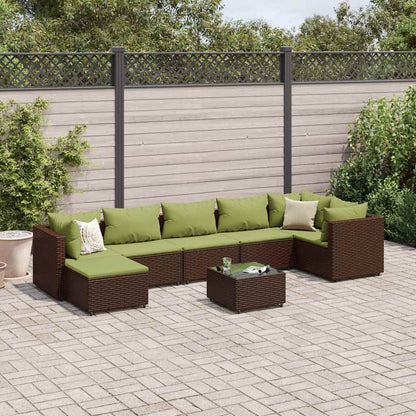 Set Divani da Giardino 8 pz con Cuscini in Polyrattan Marrone