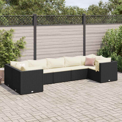 Set Salotto da Giardino con Cuscini 7pz Nero Polyrattan
