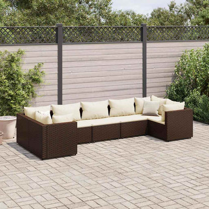 Set Divani da Giardino 7 pz con Cuscini in Polyrattan Marrone
