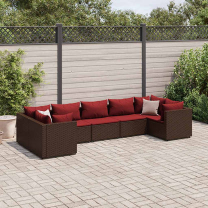 Set Divani da Giardino 7 pz con Cuscini in Polyrattan Marrone