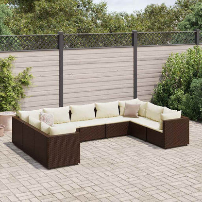 Set Divani da Giardino 9 pz con Cuscini in Polyrattan Marrone