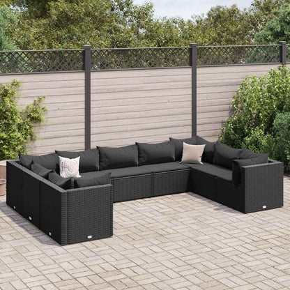 Set Salotto da Giardino con Cuscini 9pz Nero in Polyrattan