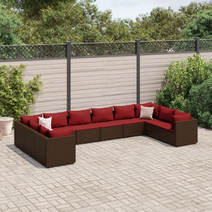 Set Divani da Giardino 10 pz con Cuscini in Polyrattan Marrone