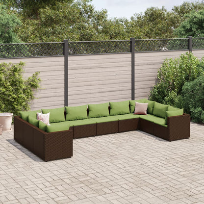 Set Divani da Giardino 10 pz con Cuscini in Polyrattan Marrone