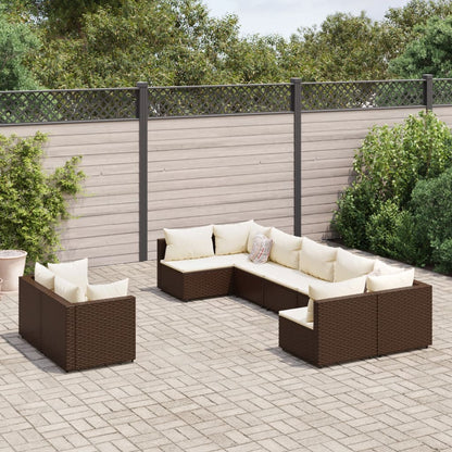 Set Divani da Giardino 9pz con Cuscini Marrone in Polyrattan