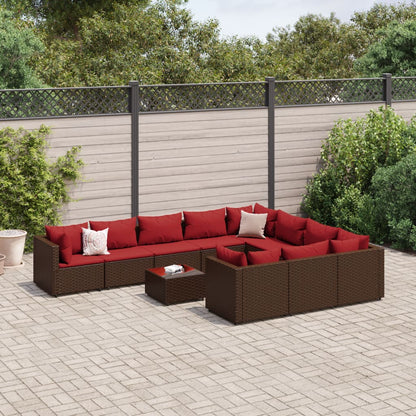 Set Divani da Giardino 11 pz con Cuscini Polyrattan Marrone