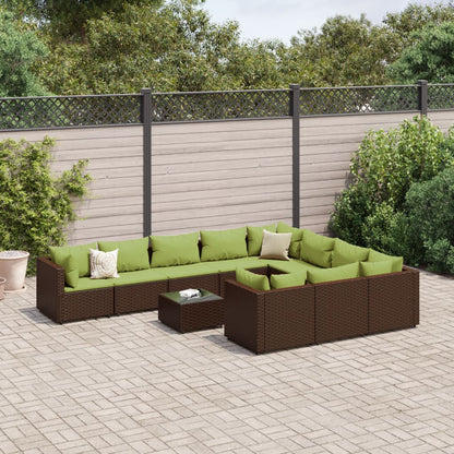 Set Divani da Giardino 11 pz con Cuscini Polyrattan Marrone