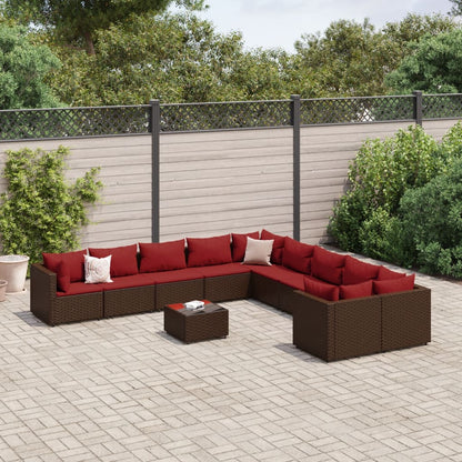 Set Divani da Giardino 11 pz con Cuscini Polyrattan Marrone