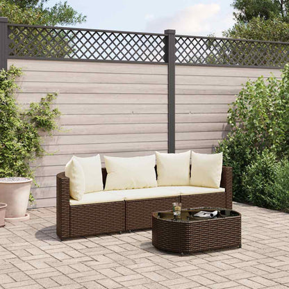 Set Divano da Giardino 4 pz con Cuscini Marrone in Polyrattan