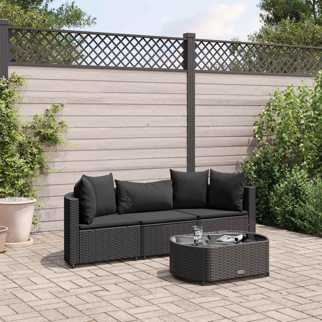 Set Divani da Giardino 4 pz con Cuscini Nero in Polyrattan