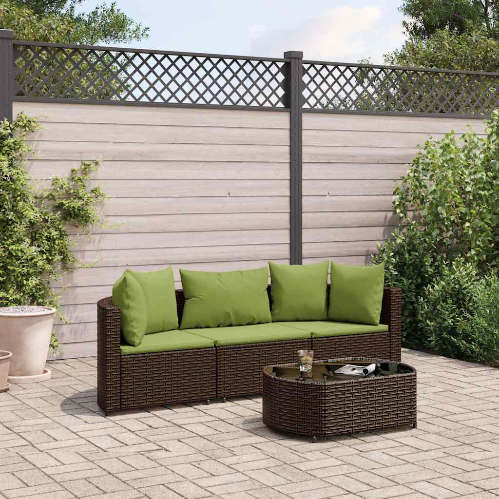 Set Divano da Giardino 4 pz con Cuscini Marrone in Polyrattan