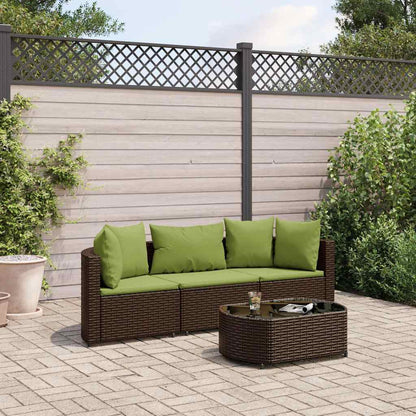 Set Divano da Giardino 4 pz con Cuscini Marrone in Polyrattan
