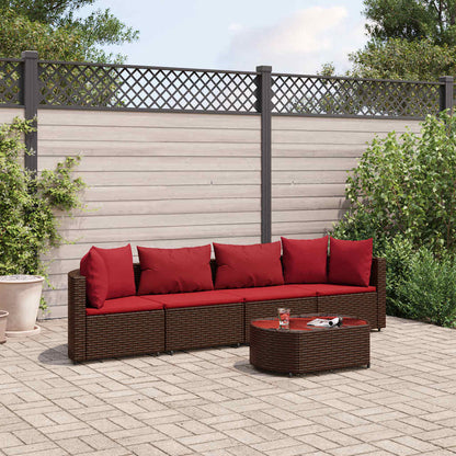 Set Divano da Giardino 5 pz con Cuscini Marrone in Polyrattan