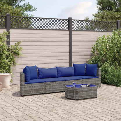 Set Divano da Giardino 5 pz con Cuscini Grigio in Polyrattan