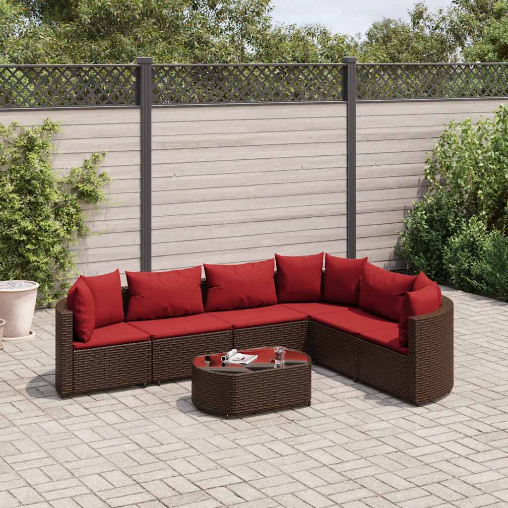 Set Divani da Giardino 7 pz con Cuscini Marrone in Polyrattan