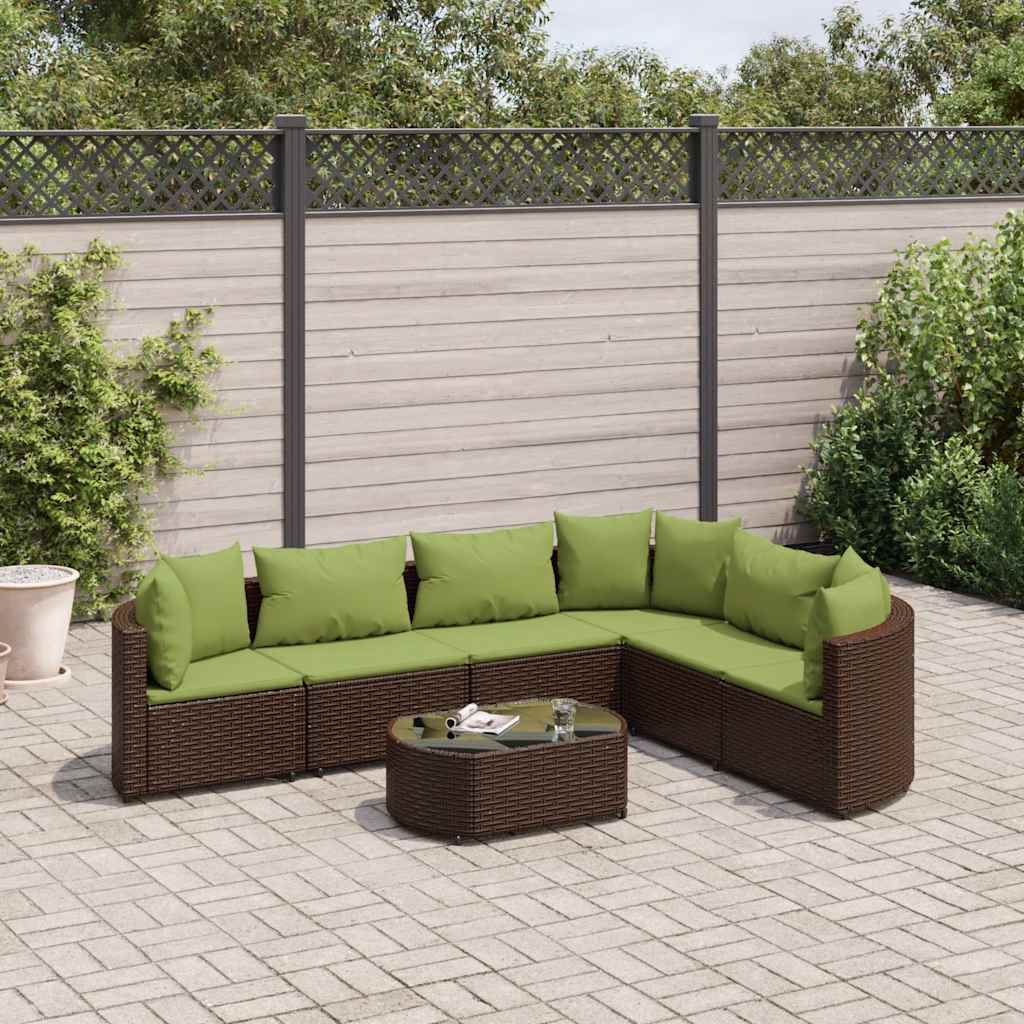 Set Divani da Giardino 7 pz con Cuscini Marrone in Polyrattan