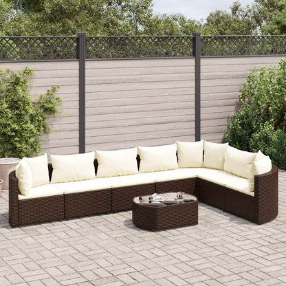 Set Divani da Giardino 8 pz con Cuscini Marrone in Polyrattan