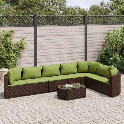 Set Divani da Giardino 8 pz con Cuscini Marrone in Polyrattan