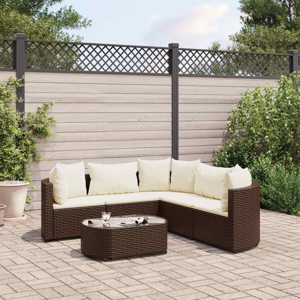 Set Divano da Giardino 6 pz con Cuscini Marrone in Polyrattan