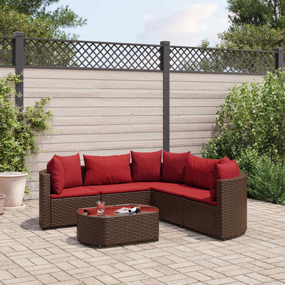 Set Divano da Giardino 6 pz con Cuscini Marrone in Polyrattan