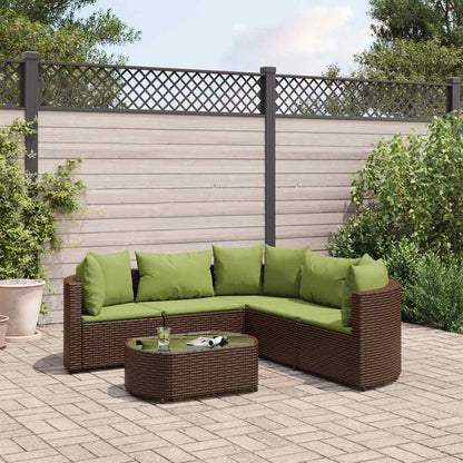 Set Divano da Giardino 6 pz con Cuscini Marrone in Polyrattan