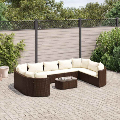 Set Divani da Giardino 10pz con Cuscini in Polyrattan Marrone