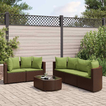 Set Divano da Giardino 6 pz con Cuscini Marrone in Polyrattan