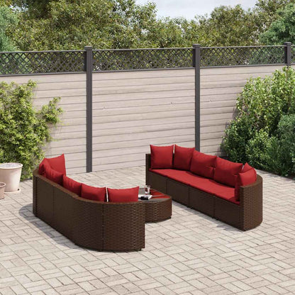 Set Divani da Giardino 9pz con Cuscini Marrone in Polyrattan