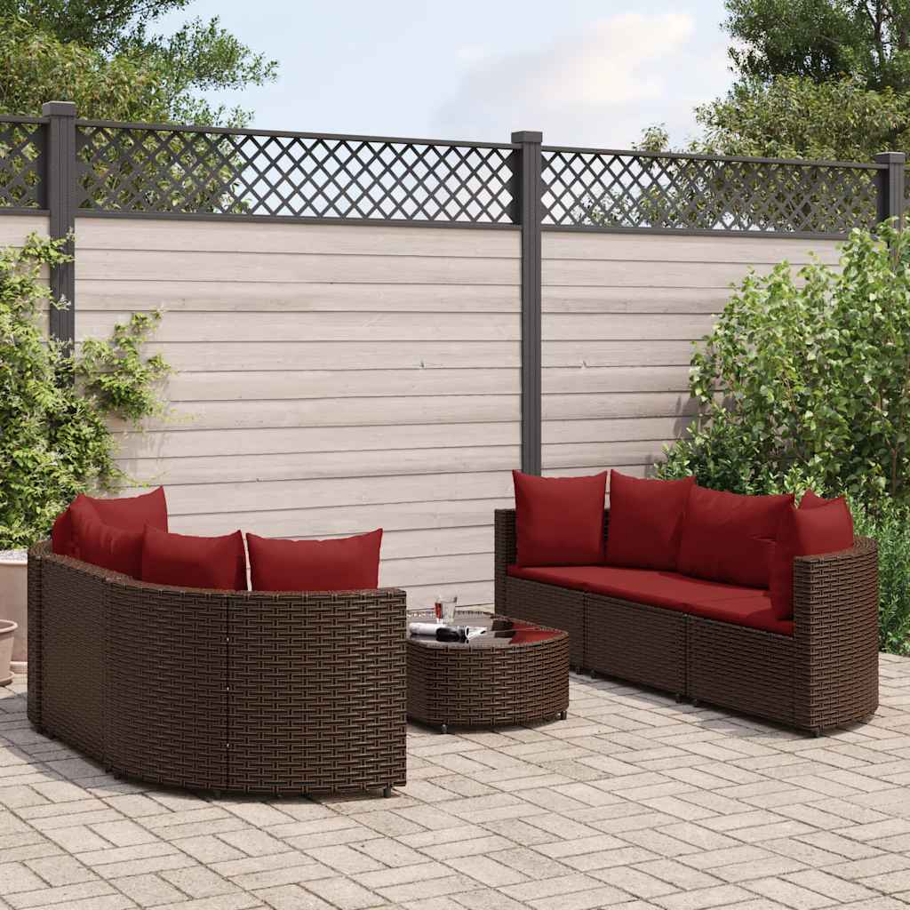 Set Divani da Giardino 7 pz con Cuscini Marrone in Polyrattan