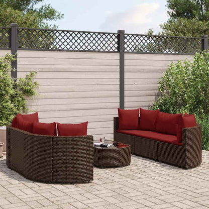 Set Divani da Giardino 7 pz con Cuscini Marrone in Polyrattan