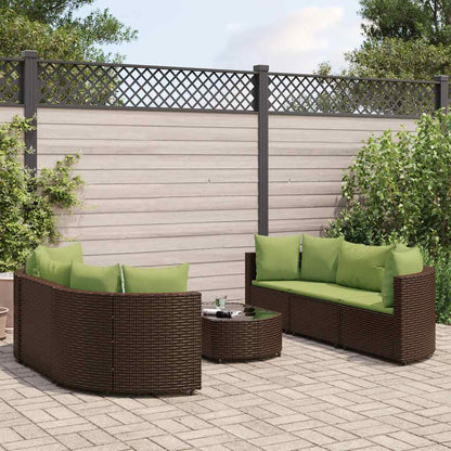 Set Divani da Giardino 7 pz con Cuscini Marrone in Polyrattan