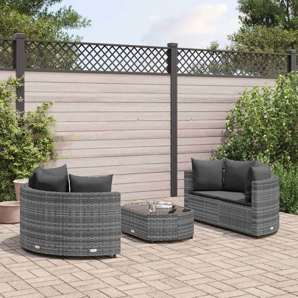 Set Divano da Giardino 5 pz con Cuscini Grigio in Polyrattan