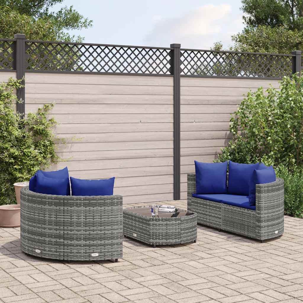 Set Divano da Giardino 5 pz con Cuscini Grigio in Polyrattan