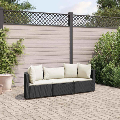 Set Divani da Giardino 3 pz con Cuscini in Polyrattan Nero