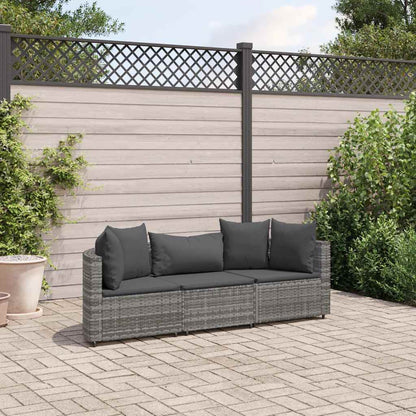 Set Divani da Giardino 3 pz con Cuscini Grigio in Polyrattan