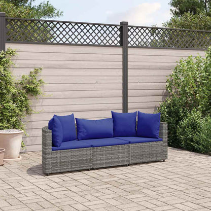 Set Divani da Giardino 3 pz con Cuscini Grigio in Polyrattan