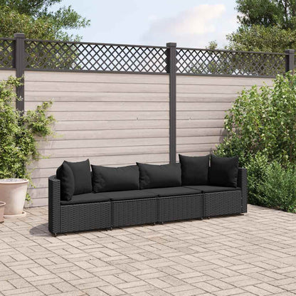 Set Divani da Giardino 4 pz con Cuscini Nero in Polyrattan