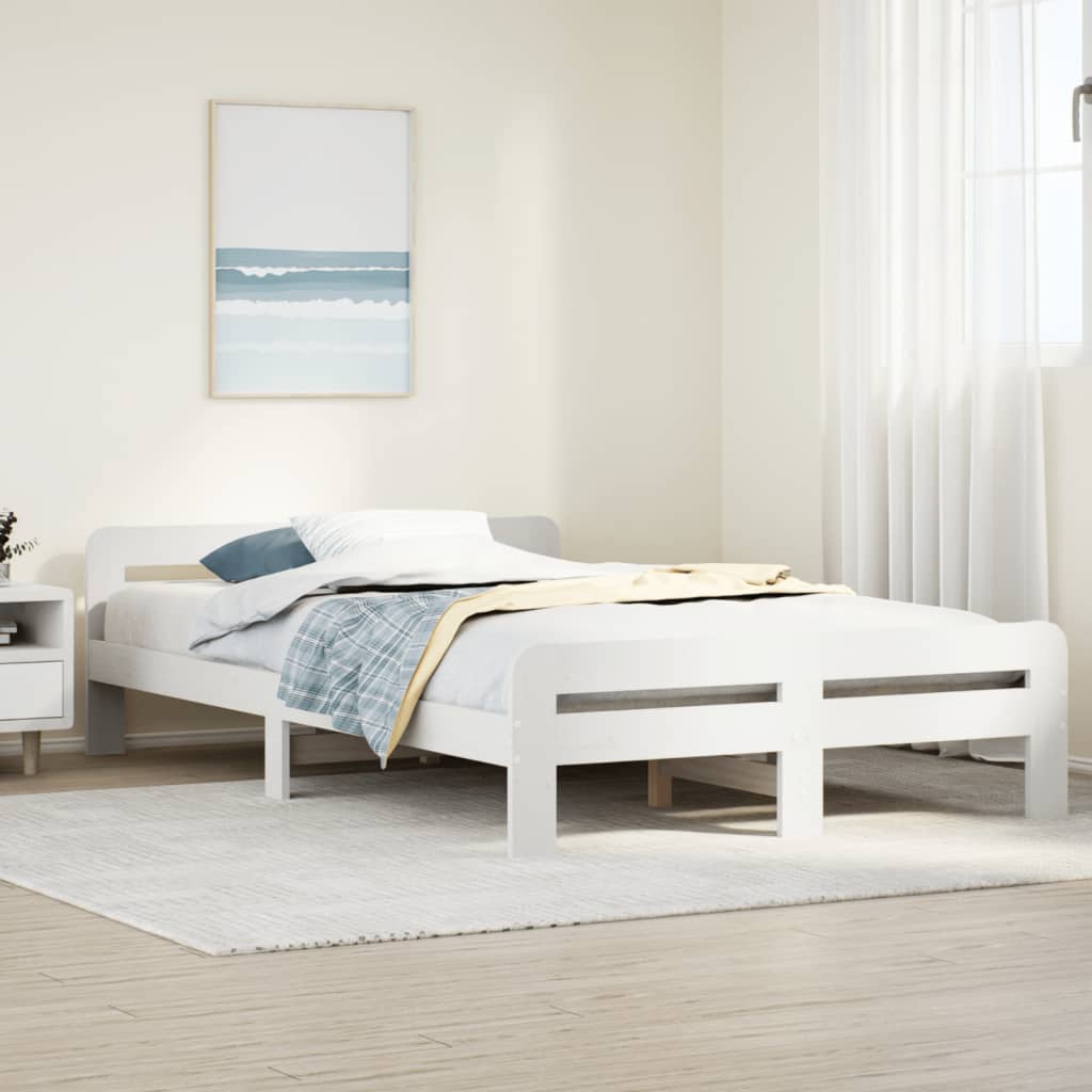 Letto senza Materasso Bianco 135x190 cm Legno Massello di Pino
