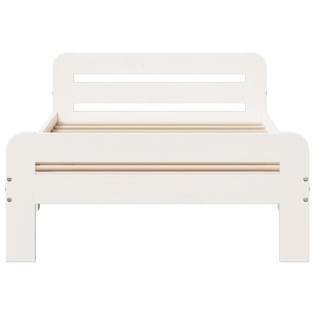 Letto senza Materasso Bianco 75x190 in Legno Massello di Pino