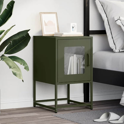 Comodino Verde Oliva 36x39x60,5 cm in Acciaio Laminato a Freddo