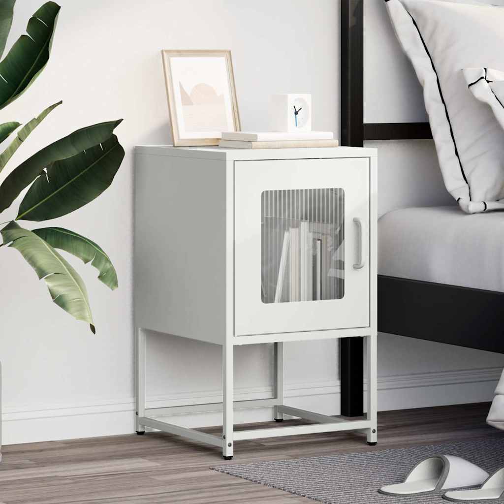 Comodino Bianco 36x39x60,5 cm in Acciaio Laminato a Freddo
