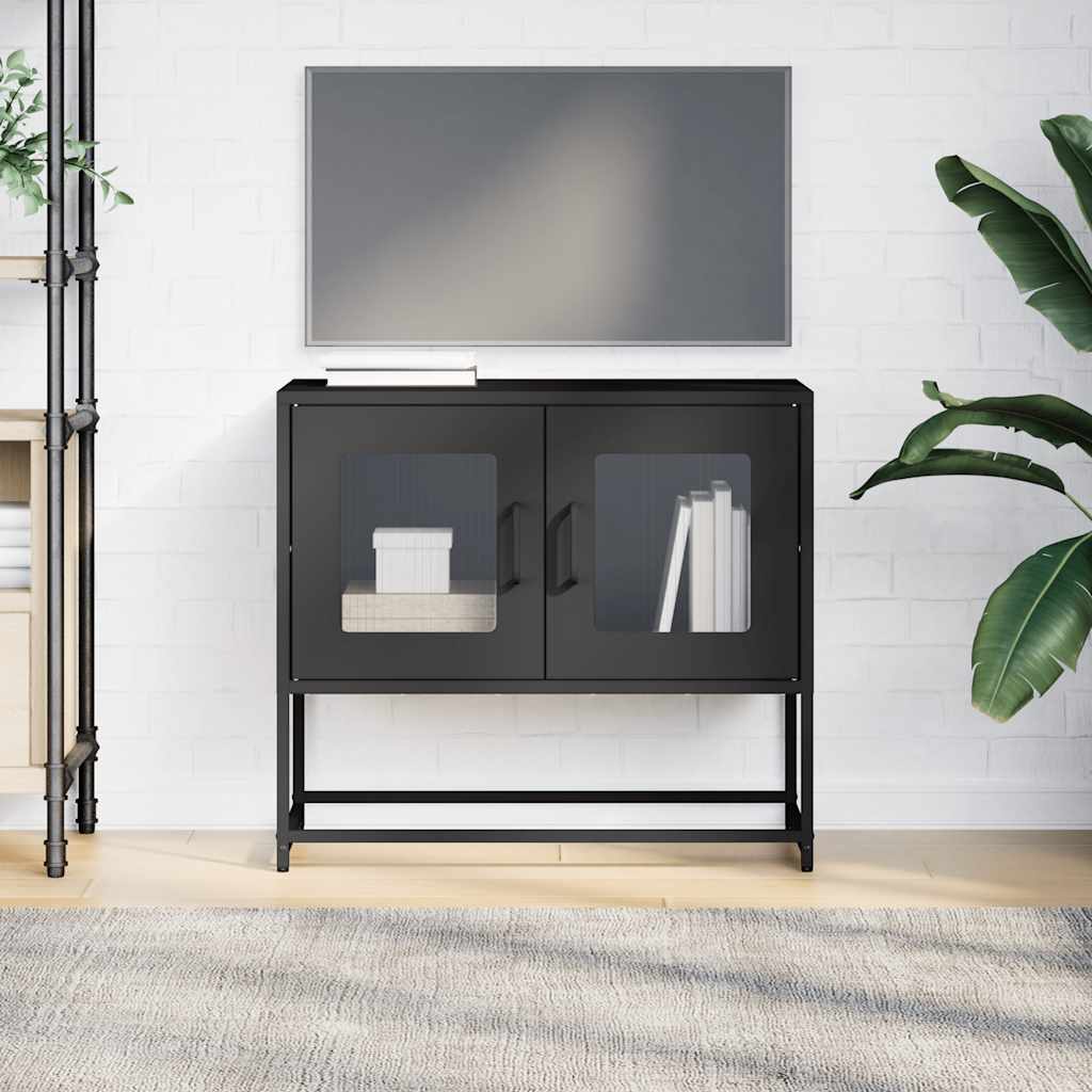 Mobile TV Nero 68x39x60,5 cm in Acciaio Laminato a Freddo