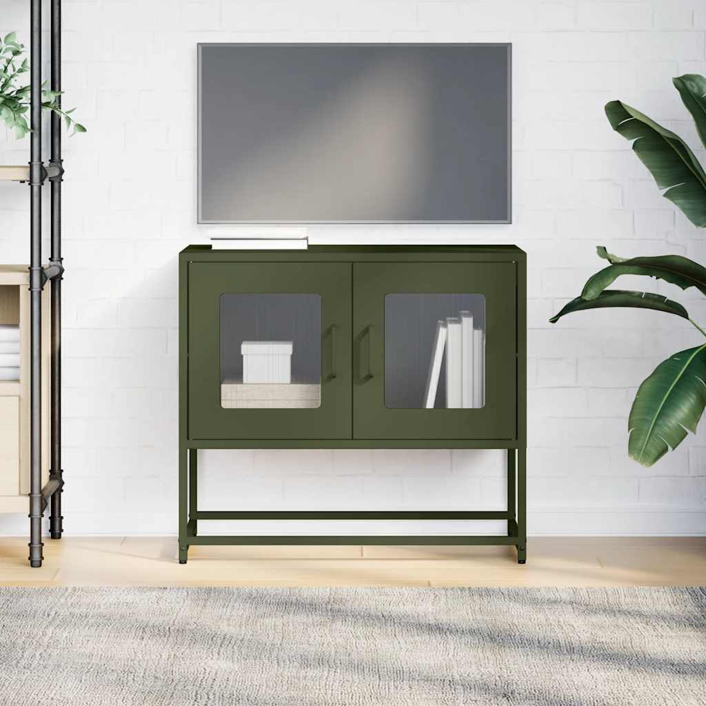 Mobile TV Verde Oliva 68x39x60,5cm in Acciaio Laminato a Freddo