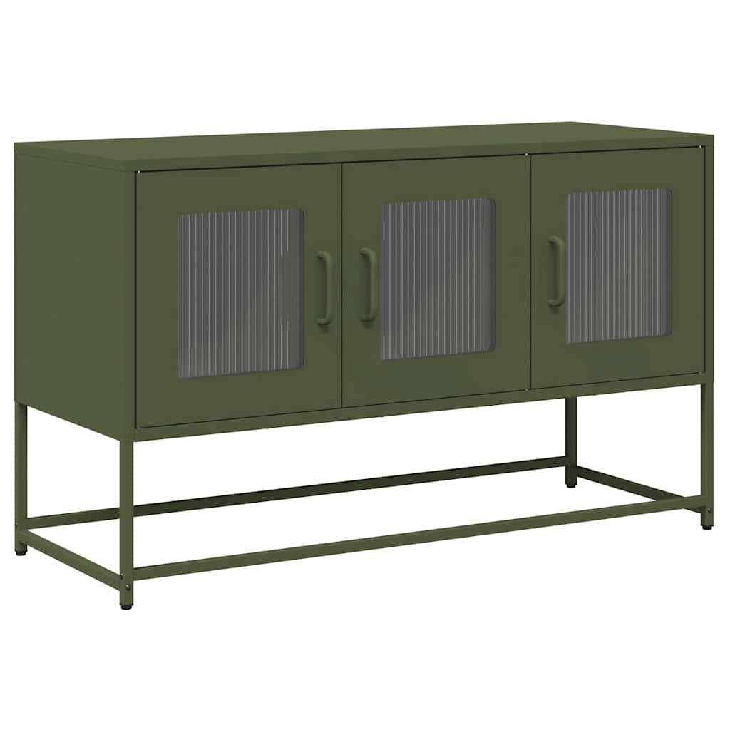 Mobile TV Verde Oliva 100,5x39x60,5cm Acciaio Laminato a Freddo