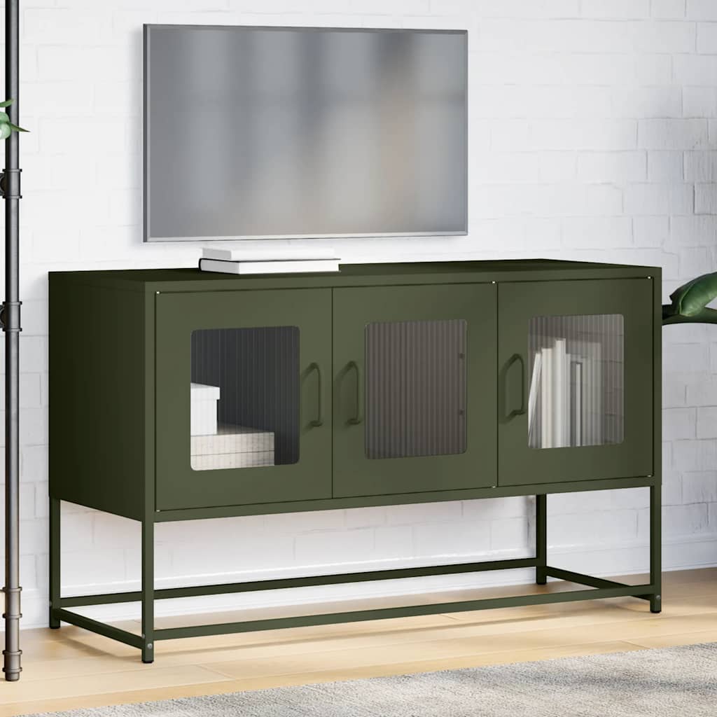 Mobile TV Verde Oliva 100,5x39x60,5cm Acciaio Laminato a Freddo