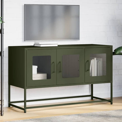 Mobile TV Verde Oliva 100,5x39x60,5cm Acciaio Laminato a Freddo
