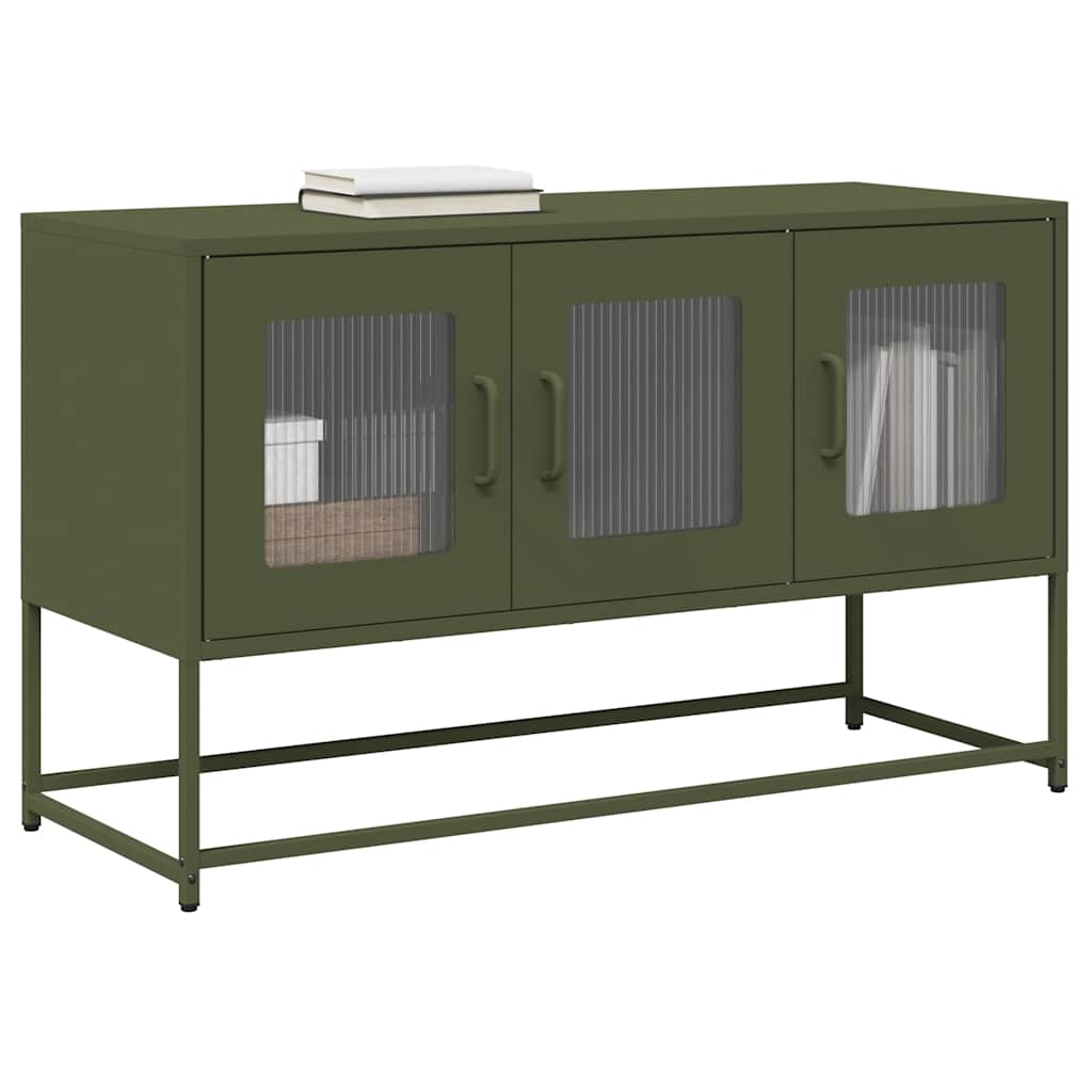 Mobile TV Verde Oliva 100,5x39x60,5cm Acciaio Laminato a Freddo