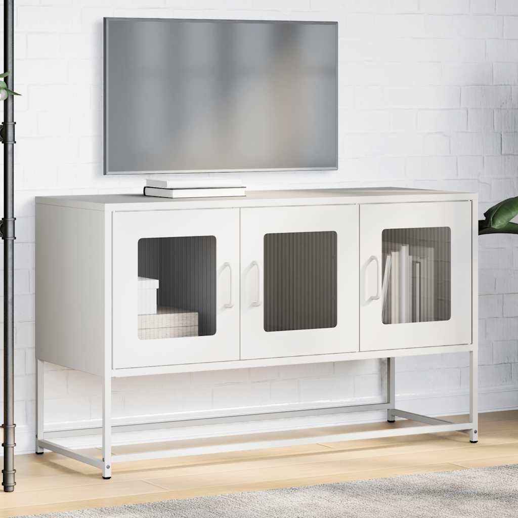 Mobile TV Bianco 100,5x39x60,5 cm in Acciaio Laminato a Freddo